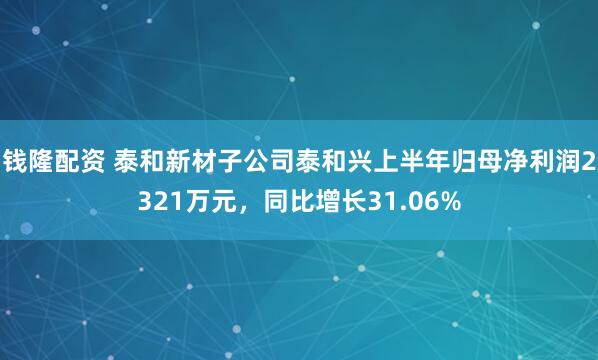钱隆配资 泰和新材子公司泰和兴上半年归母净利润2321万元，同比增长31.06%