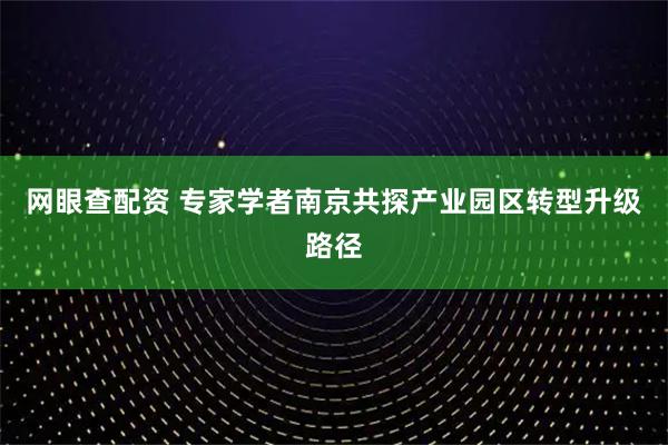 网眼查配资 专家学者南京共探产业园区转型升级路径