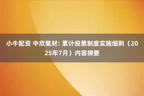 小牛配资 中欣氟材: 累计投票制度实施细则（2025年7月）内容摘要